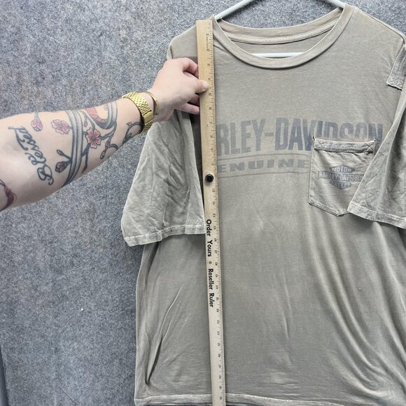 Harley Davidson Shirt Mens XL Tan Genuine Pocket Graphic Faded Tee Motorcycle - Picture 3 of 9